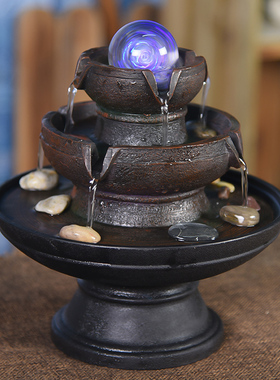 办公家居桌面流水生财摆r件循环水风水球轮喷泉水景客厅装饰品转