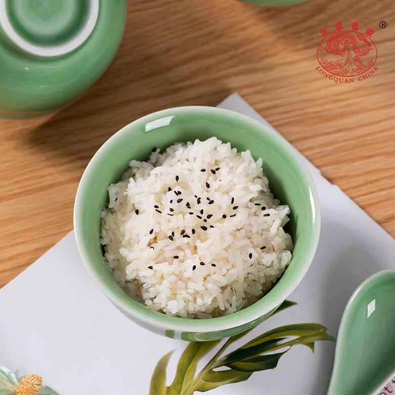龙泉青瓷米饭碗创意中式餐具陶瓷家用加厚大号面汤碗喝粥碗点心碗