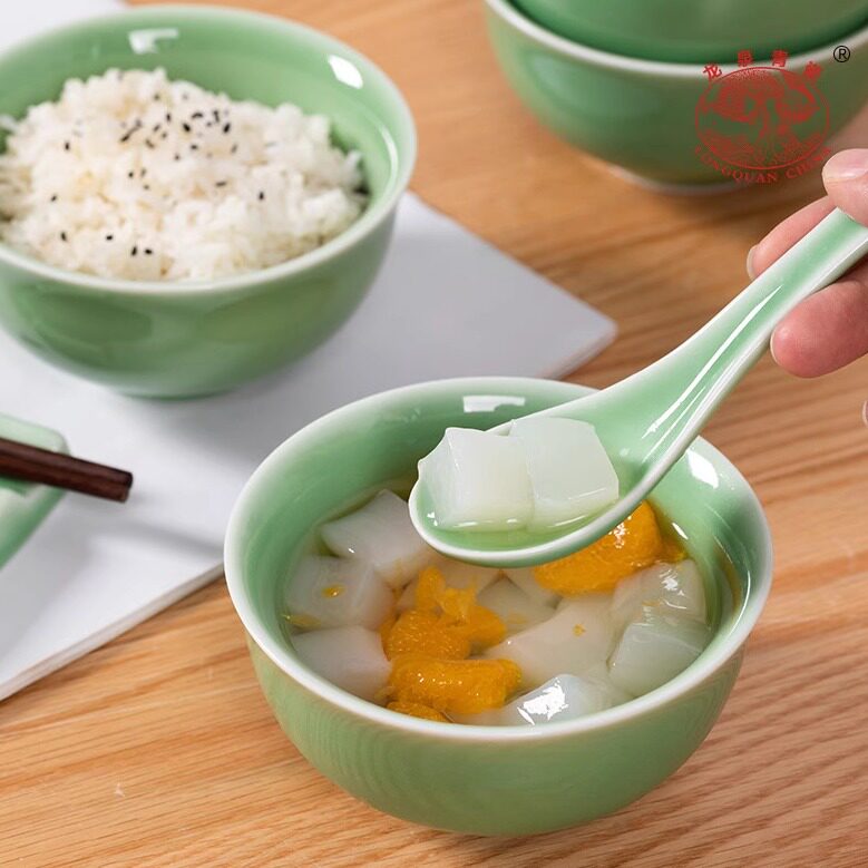 龙泉青瓷米饭碗创意中式餐具陶瓷家用加厚大号面汤碗喝粥碗点心碗