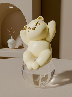 速发创意水晶球熊柜面小摆件客厅电桌视酒柜家居奶油风治愈装饰品