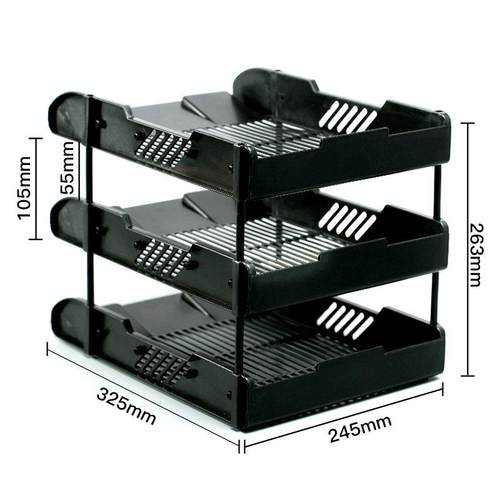 牧野MAKINO文件座三层文件框文件盘多功能黑色塑料横式多层文件架 - 图0