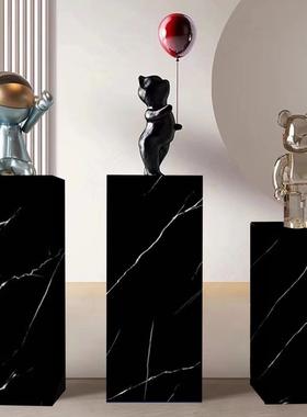 新款意式轻奢黑白根岩板摆件底座岩板花架酒店会所展厅展示台
