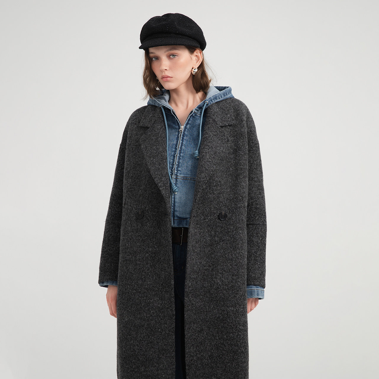 MOISSAC摩萨克2025秋新款高级感双排扣宽松经典版型毛呢大衣女,淘宝优惠券,粉丝福利购,淘宝优惠卷