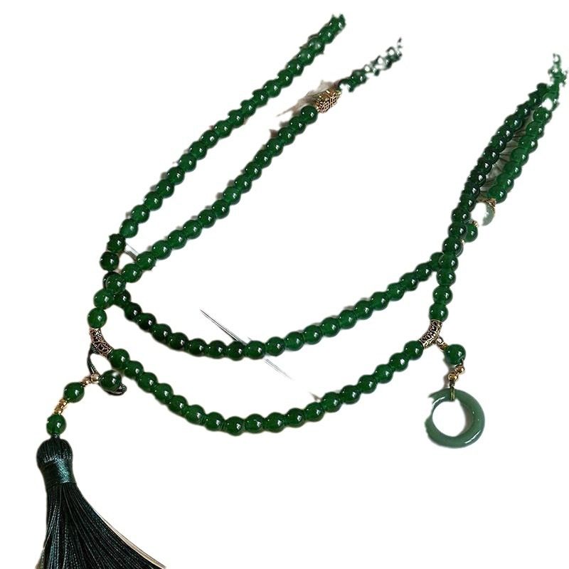 国风108颗绿色串珠子项链新中式古风长款毛衣链斜挎链旗袍配饰品,淘宝优惠券,粉丝福利购,淘宝优惠卷