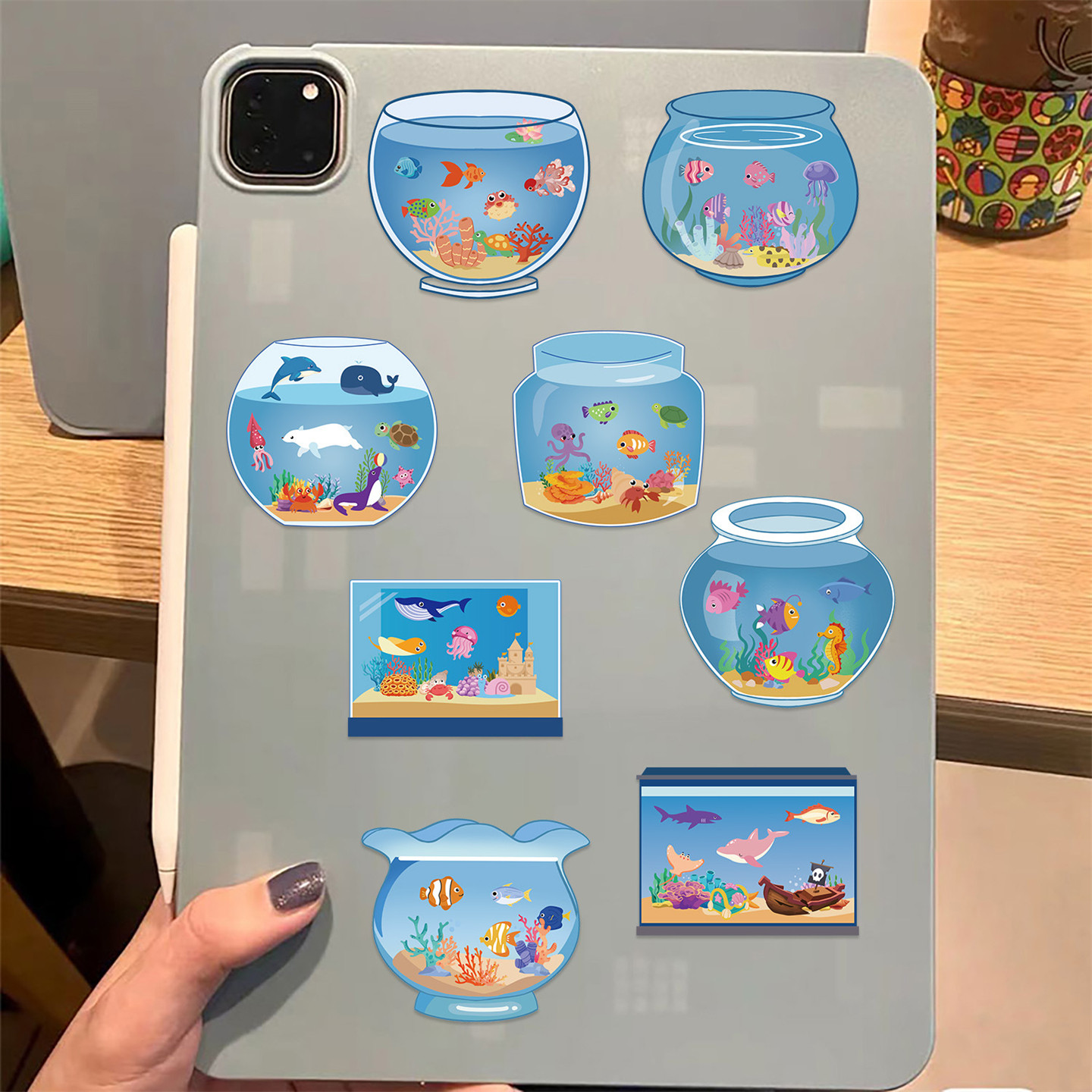 8张定制梦想鱼缸拼贴卡通小贴画儿童动手DIY手工益智贴纸学生奖励装饰手机笔记本保温杯平板汽车DIY防水贴画,淘宝优惠券,粉丝福利购,淘宝优惠卷