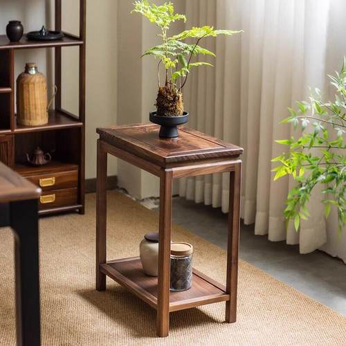 北美黑胡桃木花架实木鱼缸架子新中式禅意盆景架阳台长方形置物架 - 图1