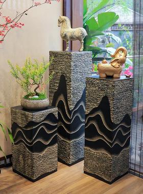 新中式流水展示柱摆件仿古玄关装饰柱产品陈列展示台落地装饰底座