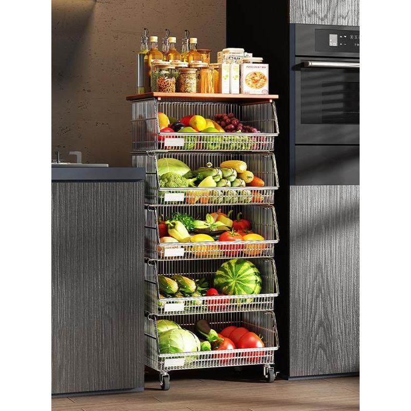 厨房蔬菜置物架落地菜篮子靠墙移动收纳架子家用夹缝零食柜小推车,淘宝优惠券,粉丝福利购,淘宝优惠卷