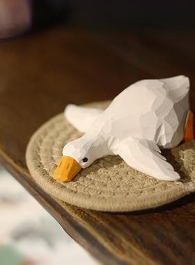 鹿妖商店 好累鸭 趴鸭 大白鸭 纯手工木雕 鸭子实木桌面摆件 礼物