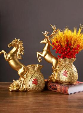 新中式招财福袋鹿麦穗装饰摆件立马发财家居玄关摆设乔迁开业礼物