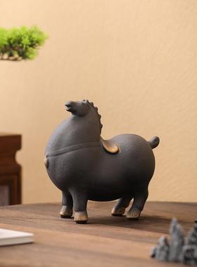 创意覆古唐马摆件生肖红马黑马客厅中式酒店会所桌面玄关软装饰品