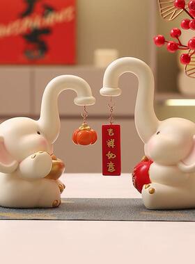 创意喜庆大象摆饰玄关客厅酒柜电视柜轻奢高档装饰品乔迁新居礼物