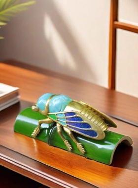 纯铜知了镇纸摆件黄铜镇纸书房铜镇尺桌面装饰品复古精致礼品送礼