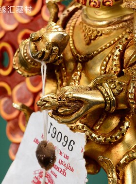 藏村尼泊尔手工全鎏金黑财神室内铜像五路财神居家桌面摆件7寸