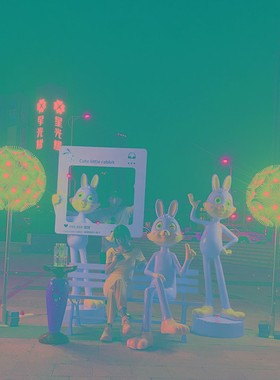 大型玻璃钢雕塑卡通兔子落地摆件户外商广场样售楼部板房装饰网红