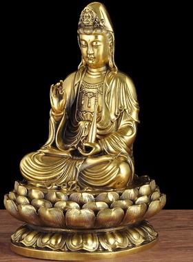 观音摆件铜 坐莲观世音菩萨观音娘娘居家 工艺品