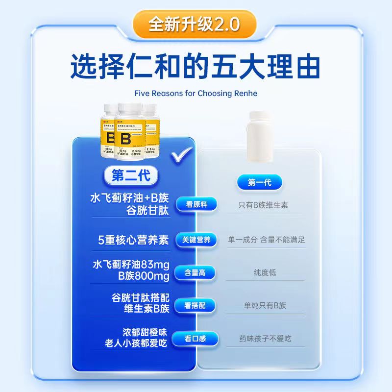 仁和多种复合维生素b含8种维生素B特别添加谷胱甘肽水飞蓟甜橙味