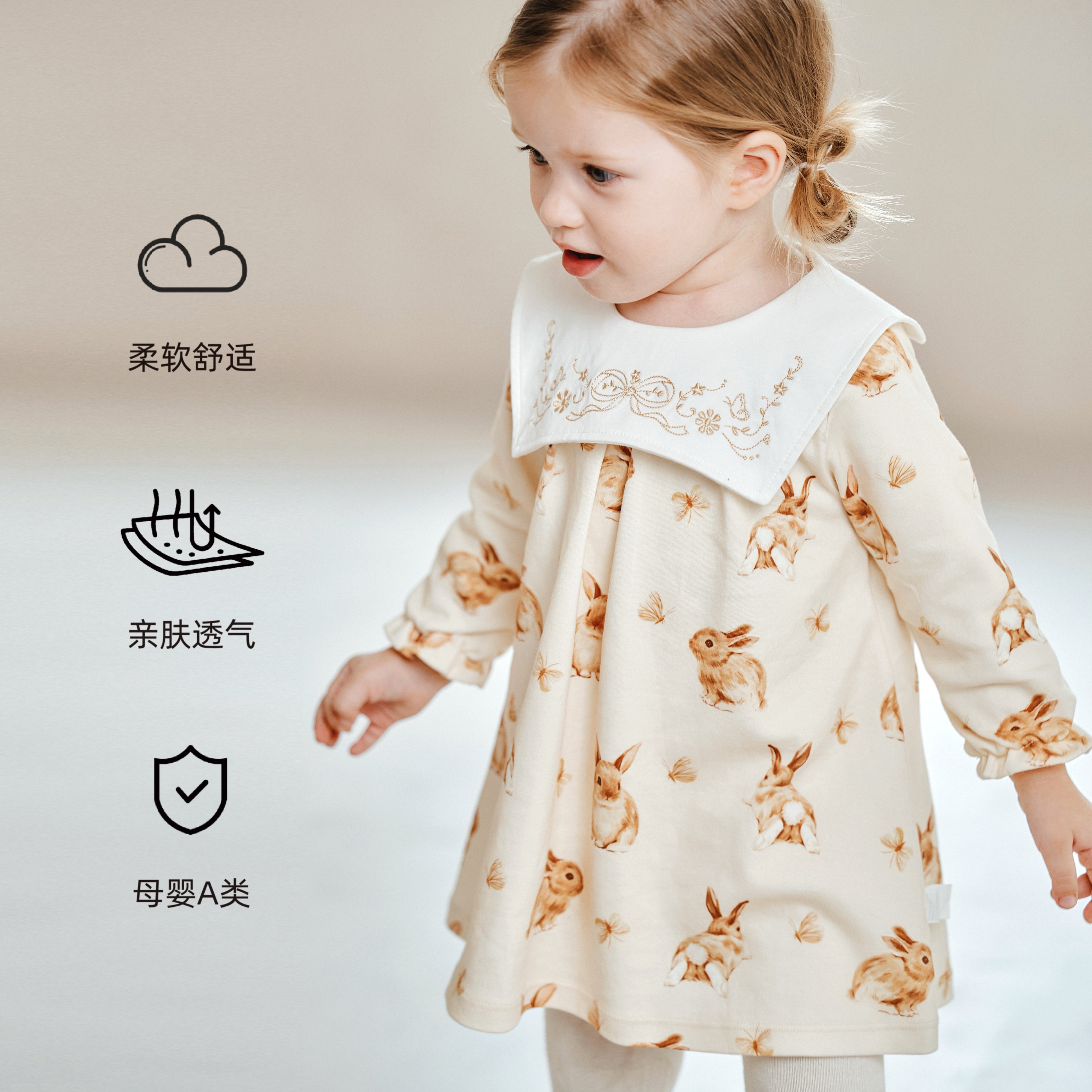 Elk Zoo女童连衣裙春季新款纯棉可爱长袖公主裙女宝宝洋气裙子,淘宝优惠券,粉丝福利购,淘宝优惠卷