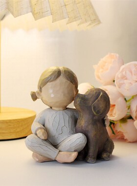 创意天使女孩和i狗雕塑摆设家居客厅书柜装饰工艺品树脂雕像摆件