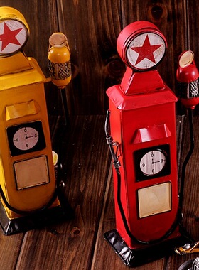 复古摆件欧式咖啡厅酒吧装饰加油机存钱罐铁皮邮筒储蓄罐模型陈设