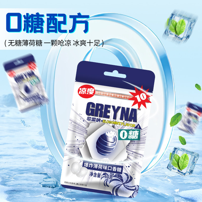 歌雷呐GREYNA爆炸薄荷口香糖十级开车犯困提醒神爆凉强劲薄荷糖果,淘宝优惠券,粉丝福利购,淘宝优惠卷