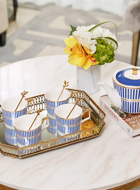 欧式轻奢金属托盘样板房收纳摆件创E意客厅电视柜茶几家居软装饰