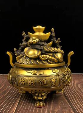 纯铜聚宝盆摆件象山三脚转运存钱客厅桌面装饰品S中式大号礼品家