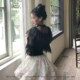 ເສື້ອແຂນຍາວສີດຳ lace collar patchwork knitted top