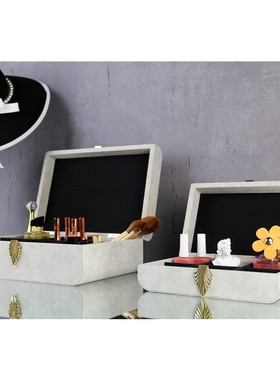 样板间卧室床头柜首饰盒书柜书架收纳盒装饰盒Q摆件轻奢港式装饰