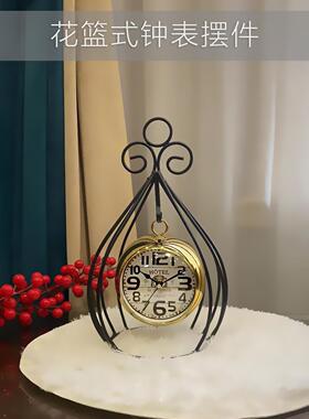 北欧轻奢铁艺创意工艺时钟座钟卧室客厅酒柜装饰摆件静音台钟摆台