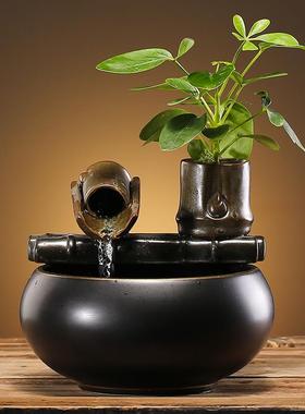 简约小号流水摆件陶瓷招财中式禅意茶桌茶台办公室桌面书房装饰品