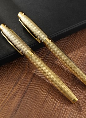 黄铜笔高档商务办公专用学生中性笔黑高颜值转动圆珠笔2023新款