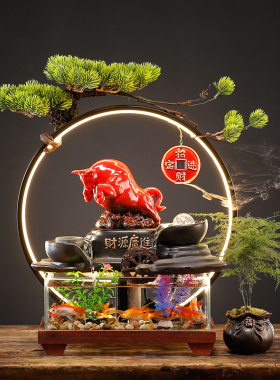创意招财猫流水摆件循环水办公室桌面鱼缸造景装饰品乔迁开业礼物