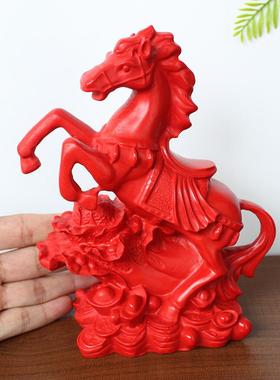 天然红朱砂马上发财百财马生肖马摆件家居办公室风水摆设马上有钱