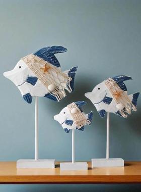 创意地中海风格木质小鱼桌面摆件家居客厅卧室海洋对鱼动物装饰品