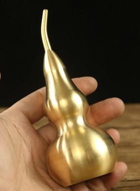 招财小铜葫芦摆件黄铜开 口风水客厅办公室中式家居装饰桌面手把