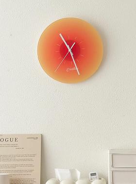 ins现代风落日钟表挂钟客厅桌面简约床头创意玻璃表盘时钟摆台式