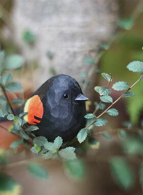 鹿妖商店 新款肥啾鸟套装 木雕小鸟 生日礼物 纯手工实木桌面摆件