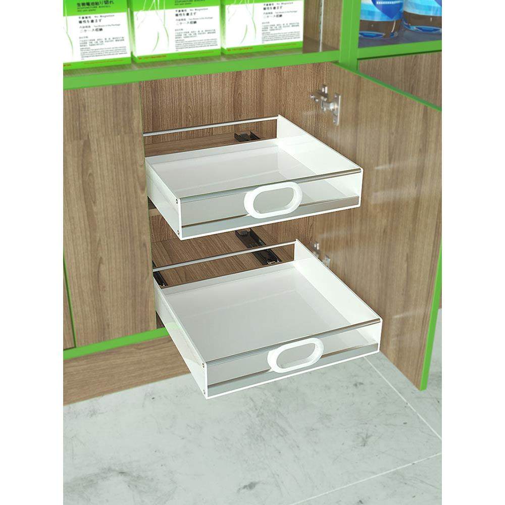 家用厨房橱柜滑轨托盘抽屉PP塑料加不锈钢收纳盒分层整理储物拉篮,淘宝优惠券,粉丝福利购,淘宝优惠卷