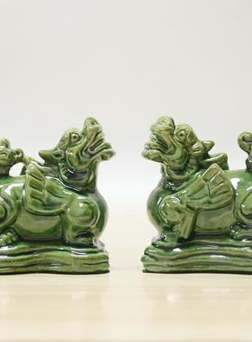 唐三彩陶瓷貔貅摆件一对家居客厅玄关室内室外摆设装饰品