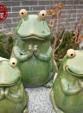 现代中式家居创意陶瓷动物摆件禅意可爱青蛙桌面摆饰客厅招财求子