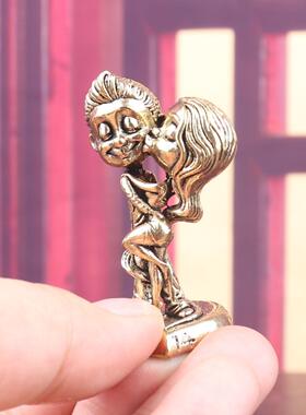 跨境纯黄铜求婚情侣实心复古恋爱情侣创意工艺品小铜器装饰铜摆件