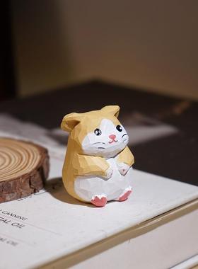 【精品版】子鼠手工木雕小摆件卡通可爱十二生肖系列桌面装饰品
