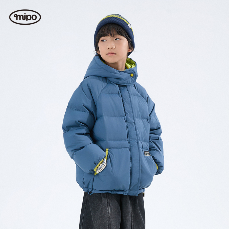 【商场同款】mipo冬季儿童羽绒服三防男女童护脖抗冷连帽厚外套潮 - 图1