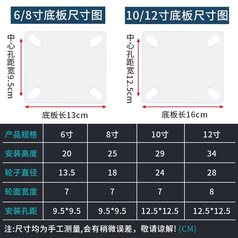 万向轮超重型12寸重型手推车脚轮承重橡胶轱辘10板车轮子载重3吨