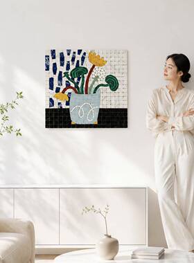 法式复古马赛克花卉装饰画ins风小众艺术挂画客餐厅玄关背景壁画