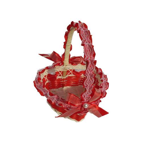 婚礼红色喜庆花篮糖果手工编织手提花篮西式婚礼心形撒花瓣篮 - 图3