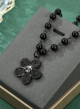 同款黑色雏菊花朵彩色串珠项链女夏季锁骨链女