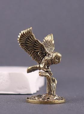 创意黄铜树枝猫头鹰摆件铜雕工艺品桌面摆件创意个性复古铜器摆件