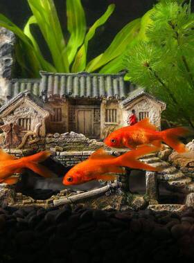 中式鱼缸景房子摆装件全套创小意水族箱躲避屋微景观饰造家WQS居